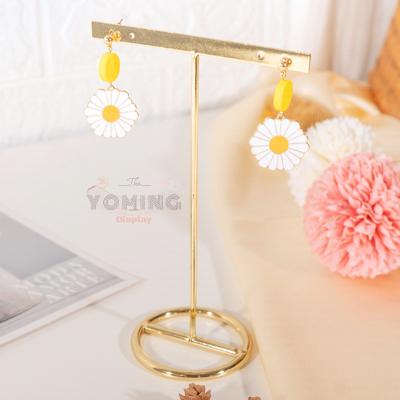 China Factory Price Metal Product Gift Shop Metal Jewelry Earrings Display Stand With T Shaped And Round Base With Gold Finishing for sale