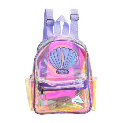 China PORTABLE Outdoor Casual Girls Holographic Shiny Clear Backpack Daypack PVC Laser Transparent Purple Shoulder Bag For Daily Travel for sale