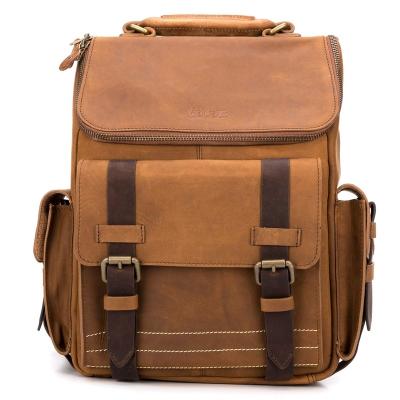 China Waterproof Custom Design Retro High Density Waxed Fin Canvas Genuine Leather Laptop Backpack for sale