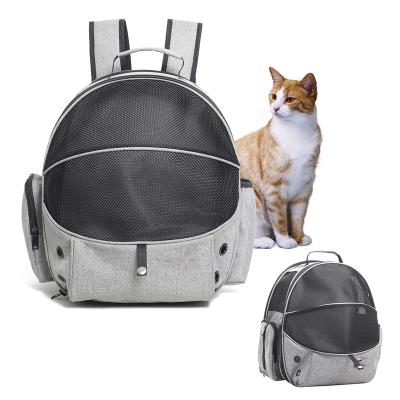 China Outdoor Backpack Mesh Pet Carrying Backpack Expandable Breathable Gray Pet Backpack Bag Night Light Travel Dog Carrier for sale