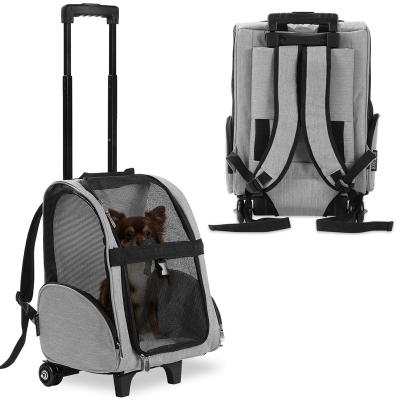 China Night Light Hot Selling Cat Dog Pet Rolling Backpack Bag Backpack Pet Travel Carrier Carrier Small With Double Wheels for sale