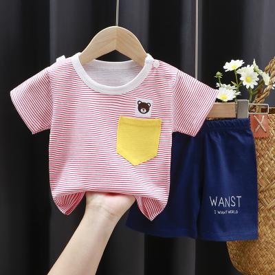 China Good Price Chinese Style 2022 100% Cotton Kids Summer Clothes Baby And Boy Clothes Set With 2pcs Short Sleeve Winding Set Clothes for sale