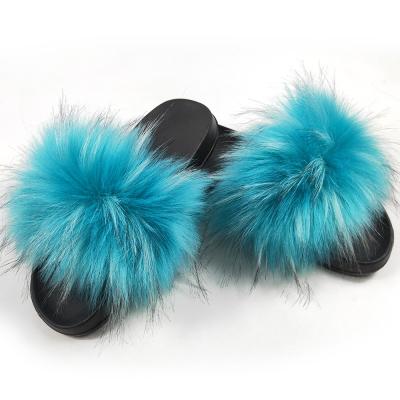 China Fashion Trend Raccoon Faux Fur And EVA Slippers Fur Home Slippers for sale