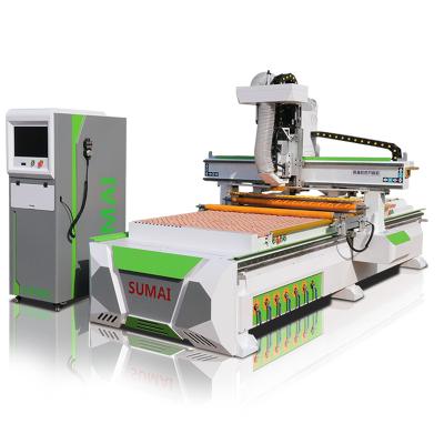 China Efficient And Low Cost Woodworking Door / Cabinets / Furniture Cutting Machines Four Process Double Driver CNC Router for sale