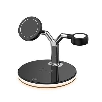 China 2021 Newest Home Office Multifunctional 15W 4 in 1 Magnetic Magnetic Wireless Charger with LED Lamp for iPhone Samsung for sale