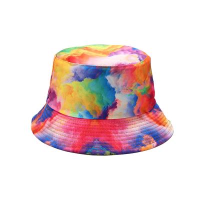 China Fashion \ yellow purple color cotton bucket hat white tie dye bucket hat rainbow design bucket hat summer organic pink yellow dye comfortable \ durable tie dye for sale