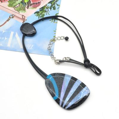 China 2021 2022 New Design TRENDY Oil Painting And Inlay Rainbow Acrylic Women Pendant Necklace for sale