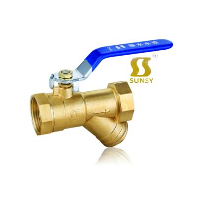 China Shunshui General Factory BSP NPT 59-1forged Brass Handle Ball Valve Strainer Mesh Ball Valve Long y Type For Water for sale