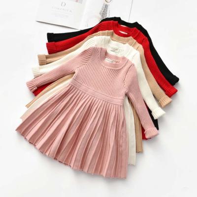 China 2021 New Designer Vintage Little Girl Soft White Anti-Shrink Simple Sweater Pleated Dress for sale