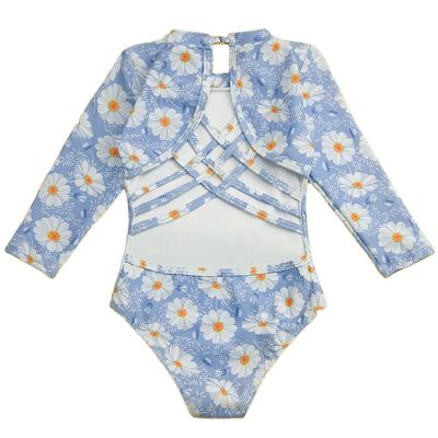 China 2021 Nine Piece Breathable Blue Long Sleeve Swimsuit Floral Swimwear for sale