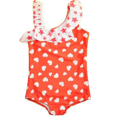 China 2021 Breathable Swimwear Red Ruffle Blockcolor One Piece Bathing Suit Bathers for sale