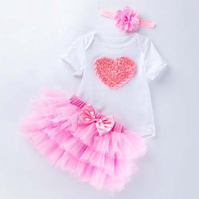 China Short Sleeve 2021 Summer New Arrival Pink Cute Baby Romper Organic Cotton Clothing Sets for sale