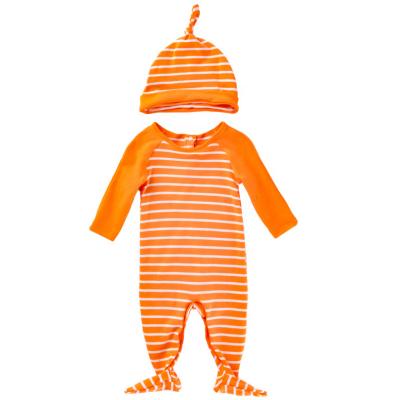 China cheap high quality 100% cotton baby homewear 2 pieces set striped jumpsuit with hat for sale