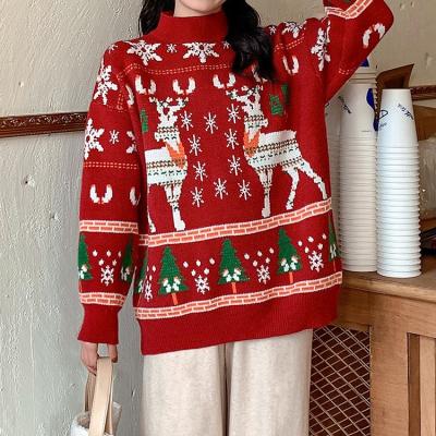 China Anti-pilling 2022 Autumn Winter Ladies Family Sweater Fashionable Christmas Knit Sweater With Lovely Reindeer Winter Sweater for sale