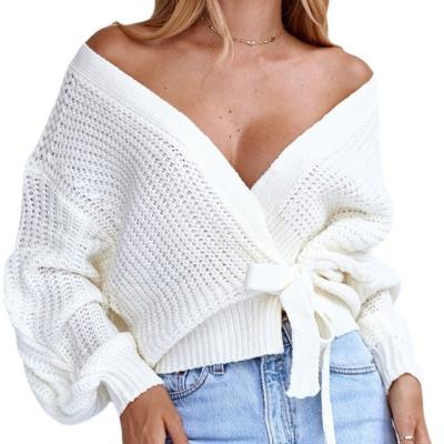 China 2022 Casual V-neck Anti-pilling Sweaters Woman Cardigan Coat Lace Up Knit Pull Femme de Mujer Kobieta Swetry Sweater for sale