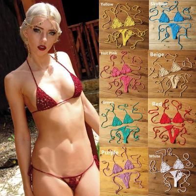 China 2022 Sporty Set Factory Custom Hand Crochet Women Sunbathing Sexy Ladies Beach Micro Swimwear Cotton Bra Set Mini Bikini Sets for sale