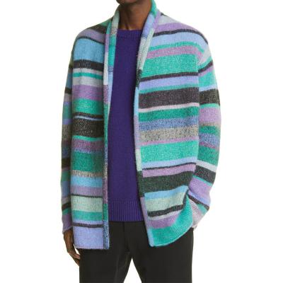 China Anti-pilling 2022 Multi Striped Cotton Korean Knitted Male Casual Plus Size Color Block Cardigan Men for sale