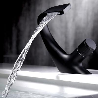 China Nordic Luxury Bathroom Toilet Waterfull Black Sink Basin Faucet Creativity Scandinavian Luxury Copper Cold-Hot Basin Faucet for sale