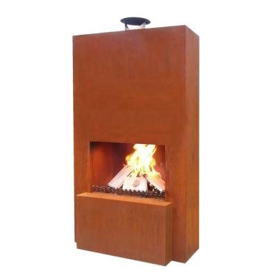 China Stocked Corten Steel Standing Outdoor Fireplace With Wood Storage for sale