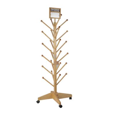 China Double-Sided Solid Wood Wooden Single Hanger Multi-Functional Clothing Hanger Floor Garment and Hat Display Rack for sale