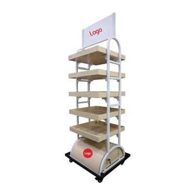 China Factory Custom Double Sided Super Floor Rotating Snack Display Rack, Deli Bread Display Rack for sale