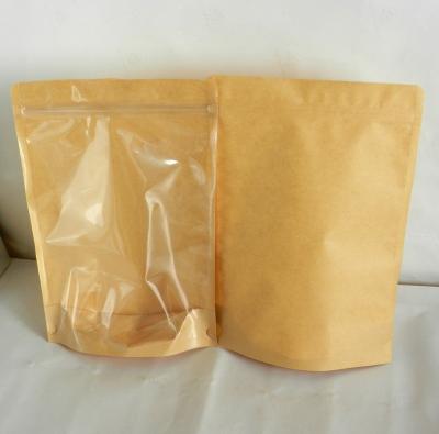 China Recycled Materials Stand Up Kraft Paper Bag With Clear Window for sale