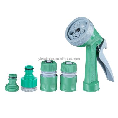 China Flow Controls 5 Variable Patterns Plastic Garden Water Gun Set With Hose Connector Fittings for sale