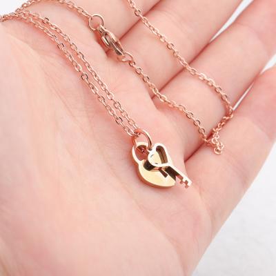 China BOHEMIA Trendy 18K Gold Plated Stainless Steel Heart Pendant And Key Pendant Necklace For Her for sale