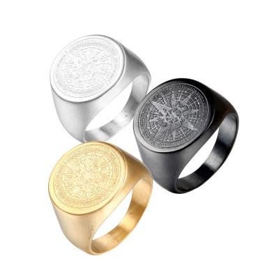 China Custom Seal Ring With Engraved Compass Fashionable/Streetwear 18K Gold Plated Stainless Steel Traveler's Ring for sale