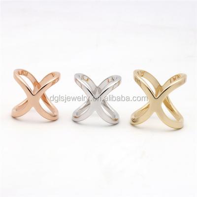 China Custom Stainless Steel Trendy Women Fashion Jewelry Polished Silver/Gold Rose Gold Crisss Cross Scarf Ring for sale