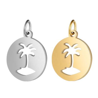 China Minimalist Stainless Steel Coconut Tree DIY Jewelry Making Disc Charm Summer Beach Charms for sale