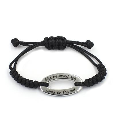 China TRENDY Personalized Braided Rope Bracelet With Charm Oval Round Custom Engraved Encourage Bracelet for sale