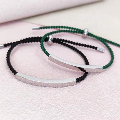 China TRENDY Unisex Statement Bar Bracelet Friendship Inspire Adjustable Jewelry Nameplate Braid Rope Bracelet for sale