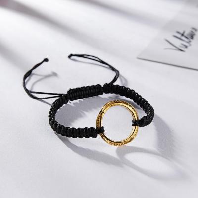 China Trendy/Streetwear custom waxed black braided and adjustable string karma and luck circle bracelet gift for men for sale