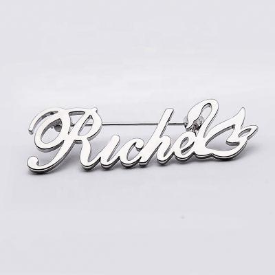 China Personalized Shiny Polishing Silver Initial Name Brooch Pin Lapel Pins Bridesmaid Gifts for sale