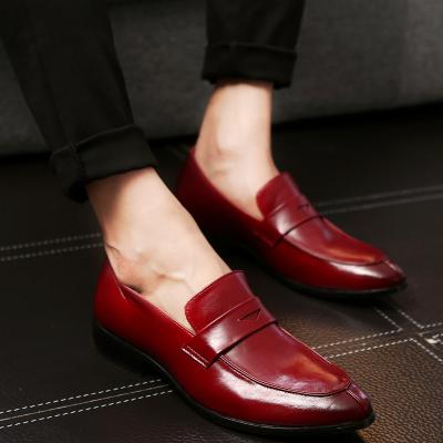 China Hot Selling Flat Pure Color PU Outdoor Flat Loafers Fashion High-Toe Designer Slip-on Mens Dress Shoes for sale