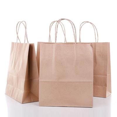 China Recyclable Biodegradable Vegetable Paper Bag With Handle Brown Kraft Paper Grocery Bag for sale