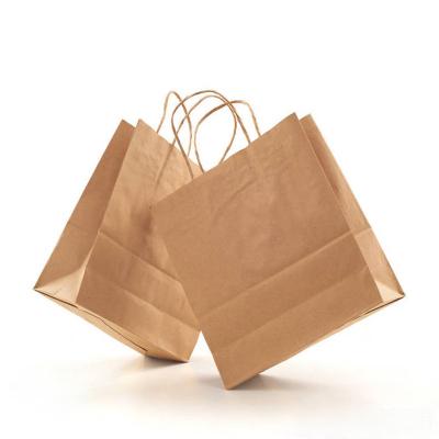 China Recyclable Logo Kraft Paper Food Take Away Paper Bag Customizable Handle Packaging for sale