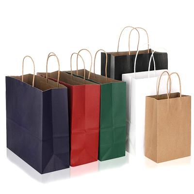 China Recyclable Custom Printed Logo Paper Bag White Brown Kraft Paper Takeaway Shopping Bag With Handle for sale