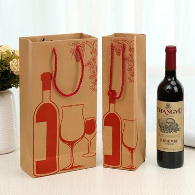 China Recyclable Luxury Custom Printed Kraft Paper Wine Bottle Bag Gift Packaging for sale