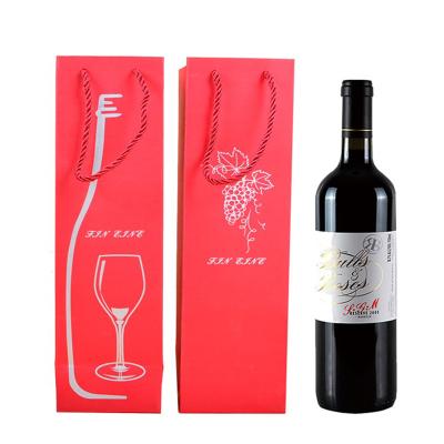 China Recyclable Simple Portable Wine Paper Bag Black Wine Bottle Gift Bag With Logo for sale