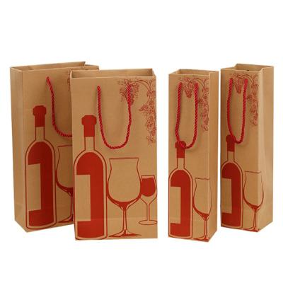 China Customized Wholesale Recyclable Logo Bottle Wine Gift Carrier Kraft Paper Wine Paper Bag Eco Friendly Champagne Single for sale