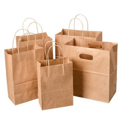 China Recyclable Recycled Custom Brown Food Shopping Kraft Paper Bag Handle Bag for sale