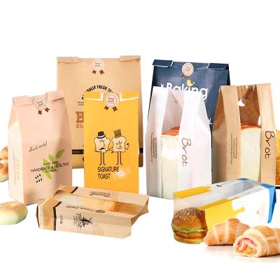 China Food Grade Custom Printing Logo Kraft Paper Bread Bag With Window for sale