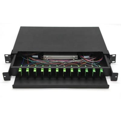 China 19 Inch 12 Port 24 Fiber SC APC Adapters Pigtails FTTH Fiber Distribution Frame Duplex Simplex Fiber Optic Patch Panel for sale