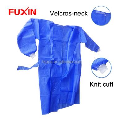 China Breathable disposable non-woven protective gown with elastic cuff and waist tie for sale