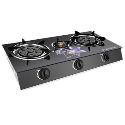 China Factory direct sales household universal hotel gas cooker three-eye glass stove with griddle for sale