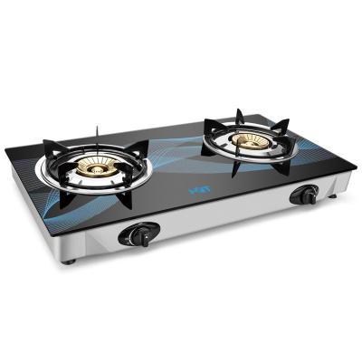 China Energy Efficient Hotel Two Head Tempered Glass Panel Double Burner 2 Cooker Gas Stove Top for sale