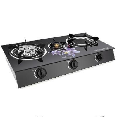 China High Quality Tempered Glass 3 Three Burner Cooker Gas Stove High Power Office Cook Hotel for sale