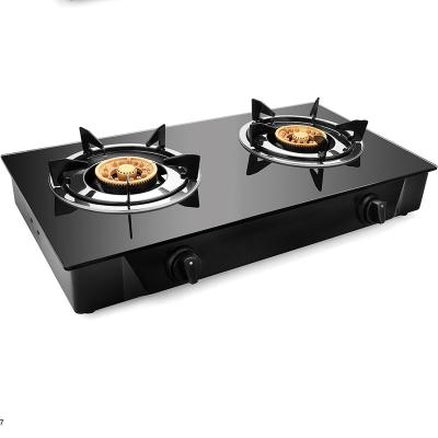 China Hotel Cheap Price High Quality Countertop 2 Burners Stainless Steel Tempered Glass Gas Cook Stove for sale